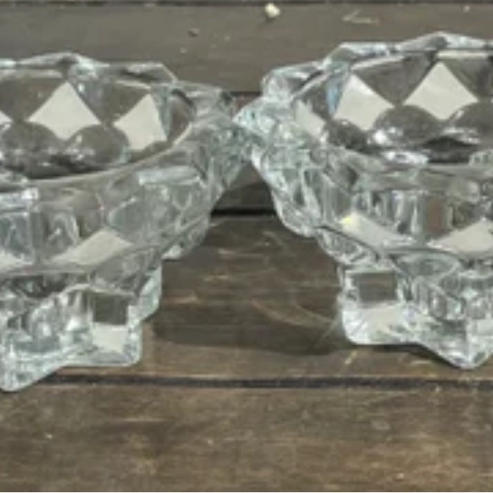 Pair of candleholders Reims France glass for tapers or tea lights